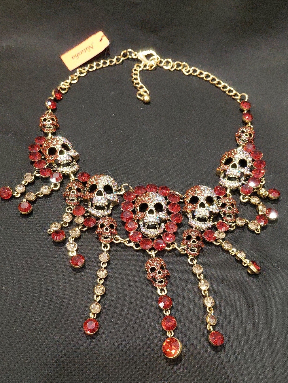 NATASHA Red Crystal Skull Statement Necklace